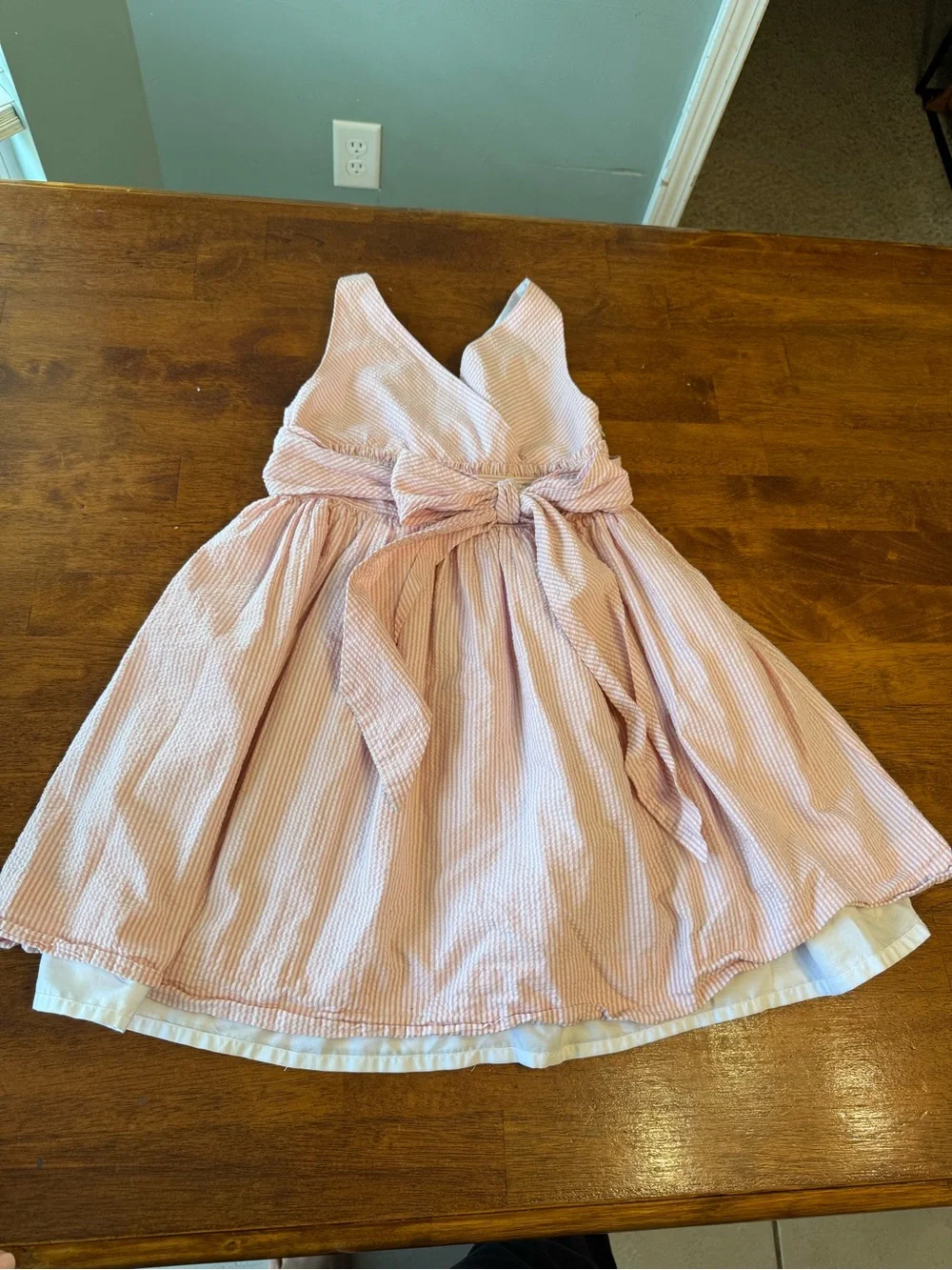 Ralph Lauren Girls Pink White Striped Seersucker Dress Bow size 12